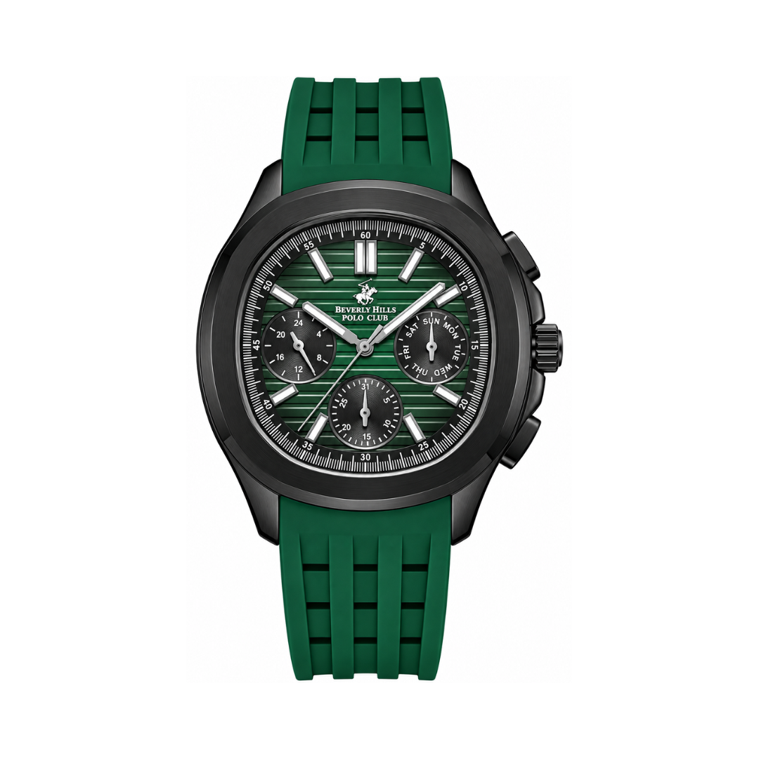 Beverly Hills Polo Club Polo Men's Green Dial Green PVC Quartz Multifunction Watch BP3211X.377