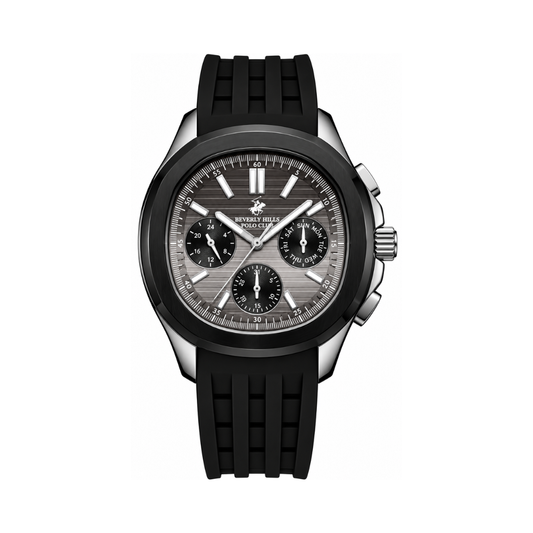 Beverly Hills Polo Club Steelheart Men's Grey Dial Black Rubber Quartz Multifunction Watch BP3211X.361