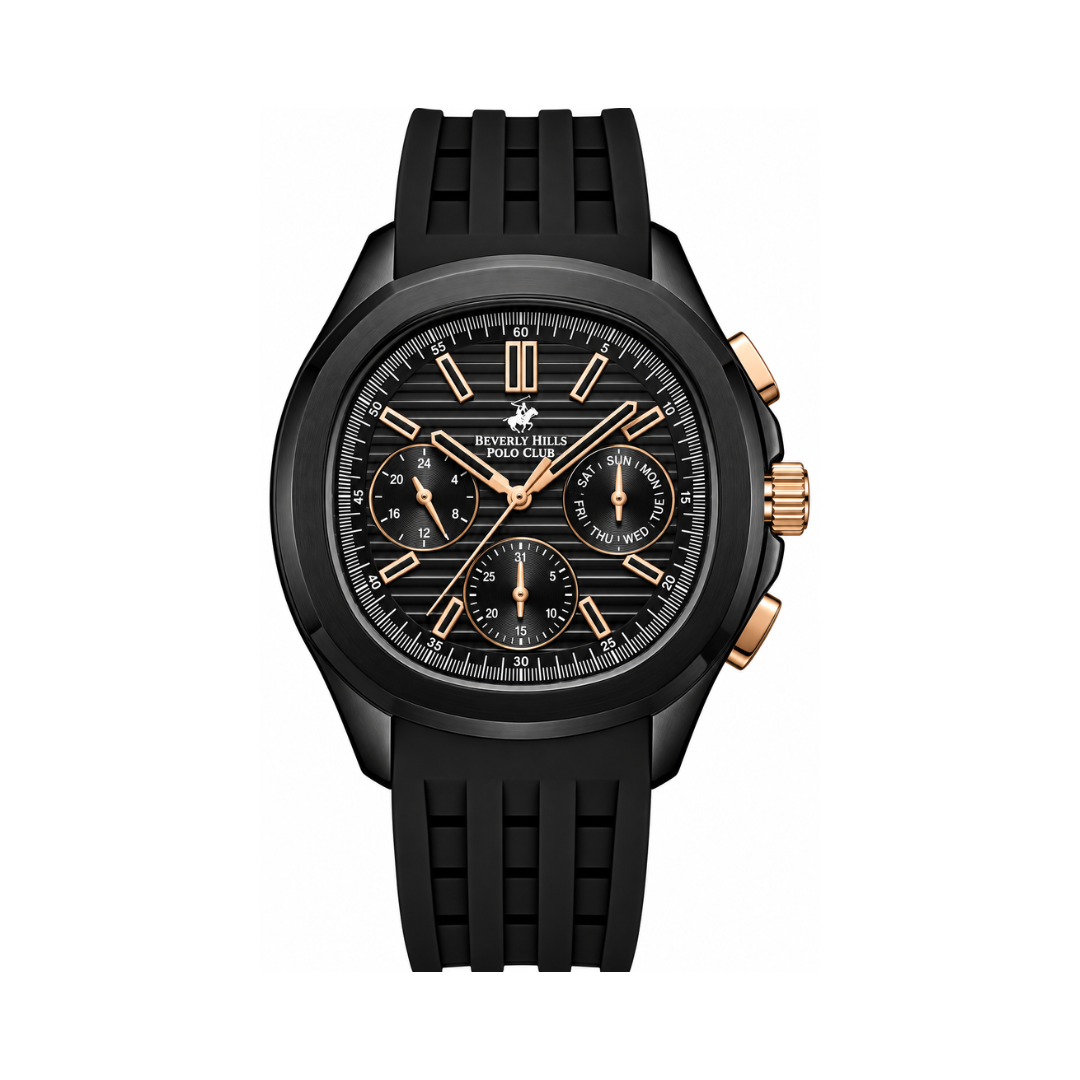 Beverly Hills Polo Club Best Seller Gents Men's Black Dial Black Silicone Quartz Multifunction Watch BP3211X.651