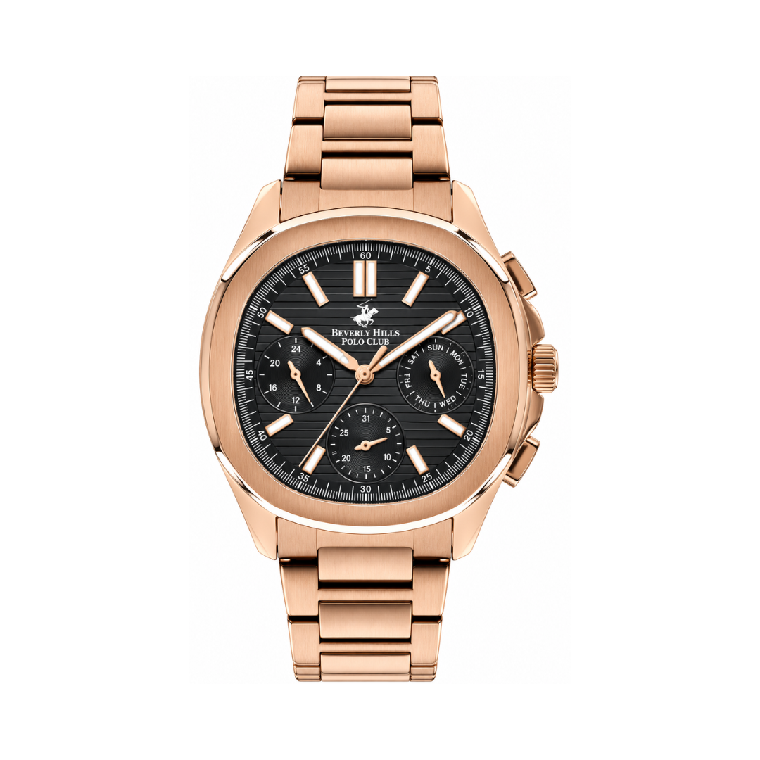 Beverly Hills Polo Club Quadro Men's Black Dial Rose Gold Stainless Steel Quartz Chronograph Watch BP3212X.460
