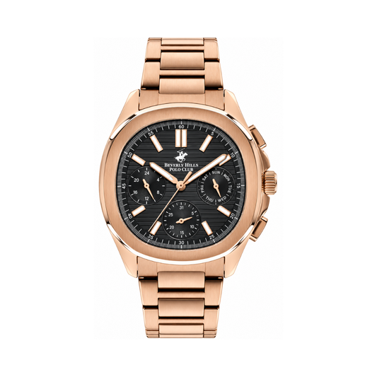 Beverly Hills Polo Club Quadro Men's Black Dial Rose Gold Stainless Steel Quartz Chronograph Watch BP3212X.460