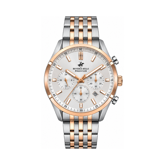 Beverly Hills Polo Club Men's White Dial Two-Tone Stainless Steel Quartz Watch BP3214X.530