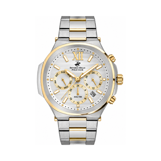 Beverly Hills Polo Club Polo Men's White Dial Two-Tone Stainless Steel Quartz Multifunction Watch BP3216X.230