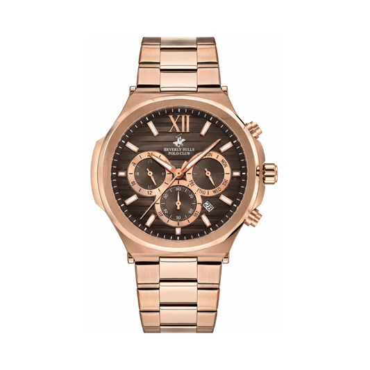Beverly Hills Polo Club Multifunction Men's Dark Brown Dial Rose Gold Stainless Steel Quartz Watch BP3216X.470