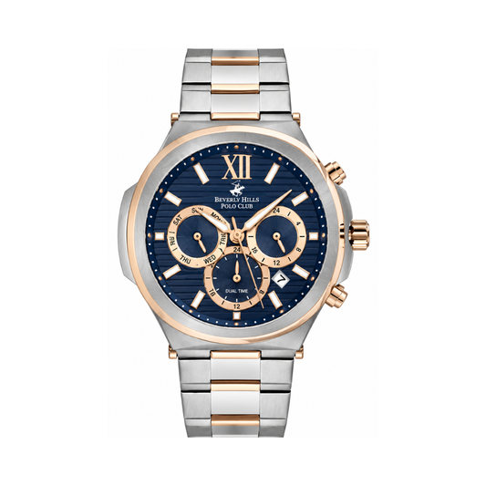 Beverly Hills Polo Club Multifunction Men's Dark Blue Dial Rose Gold Stainless Steel Quartz Watch BP3216X.470