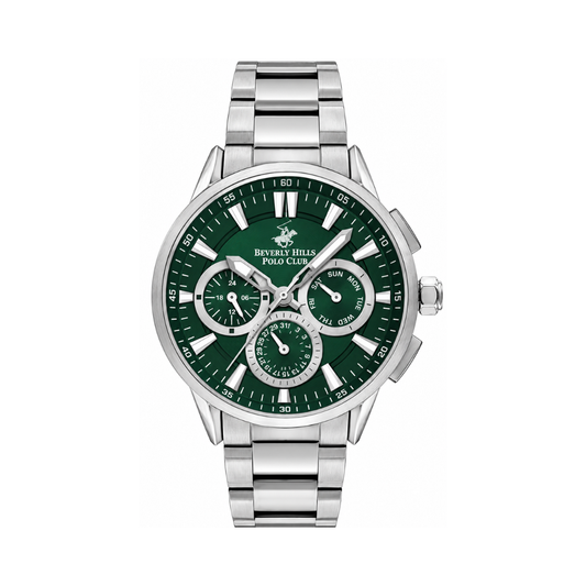 Beverly Hills Polo Club Polo Men's Green Dial Silver Stainless Steel Quartz Multifunction Watch BP3220X.370