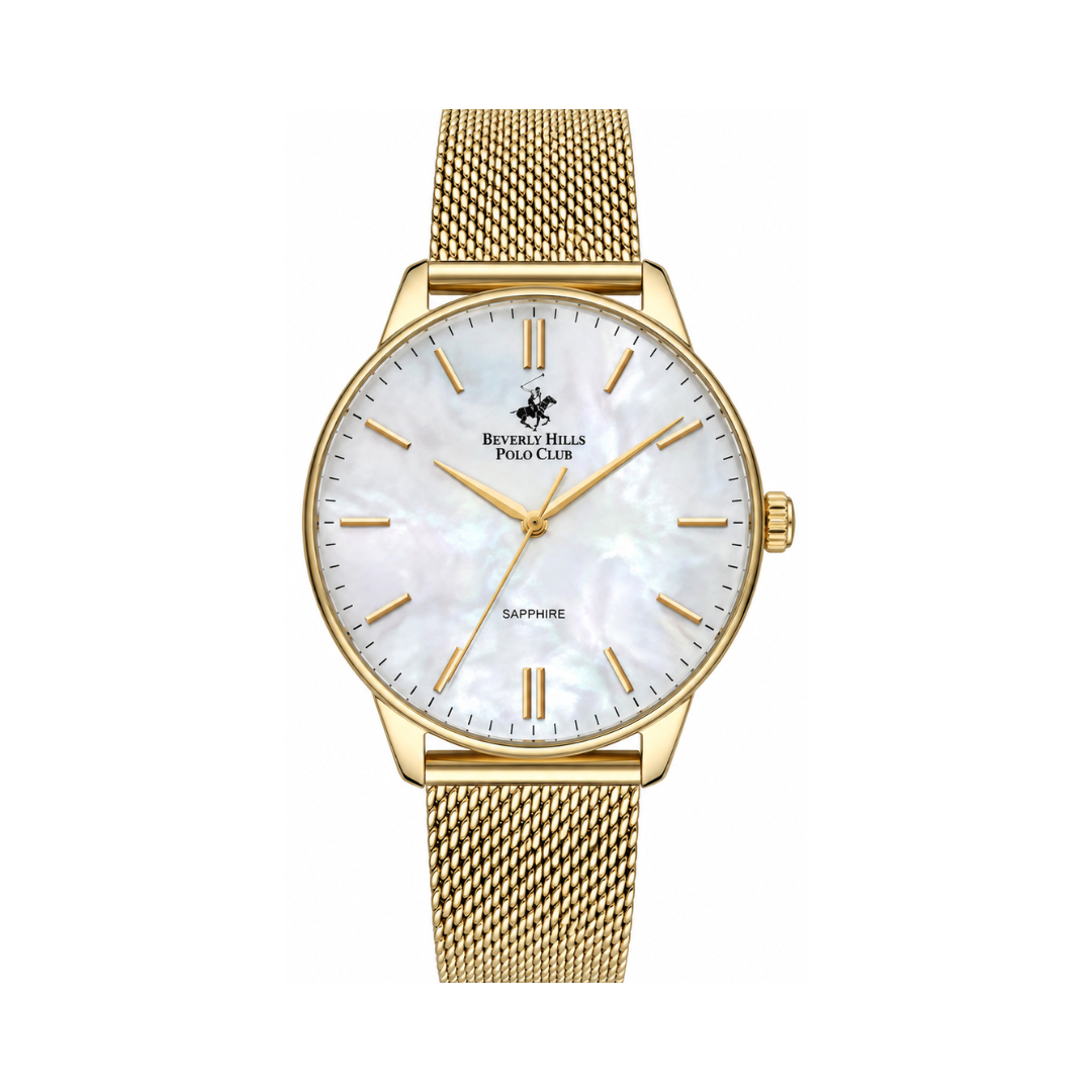 Beverly Hills Polo Club Diamond Women's MOP White Dial Gold Stainless Steel Quartz Watch BP3231X.120