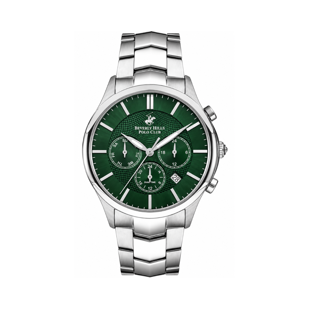 Beverly Hills Polo Club Men's Green Dial Stainless Steel Multifunction Watch BP3232X.370