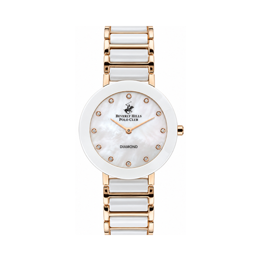 Beverly Hills Polo Club Women's White MOP Dial Rose Gold Ceramic Watch BP3236X.390