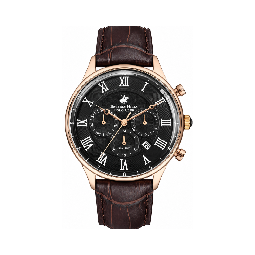 Beverly Hills Polo Club Men's Gun Dial Brown Leather Multifunction Watch BP3238X.462