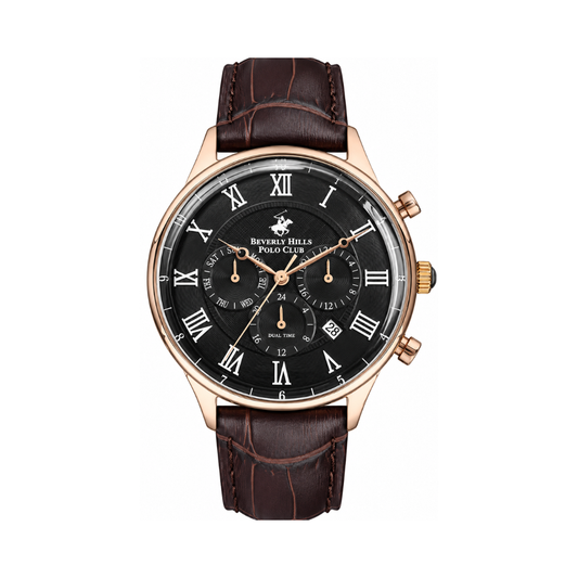 Beverly Hills Polo Club Men's Gun Dial Brown Leather Multifunction Watch BP3238X.462