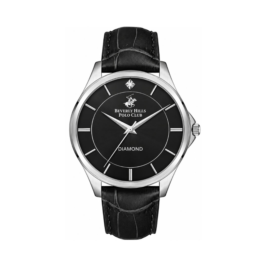 Beverly Hills Polo Club Men's Gun Black Sunray Dial Black Leather Watch BP3240X.351