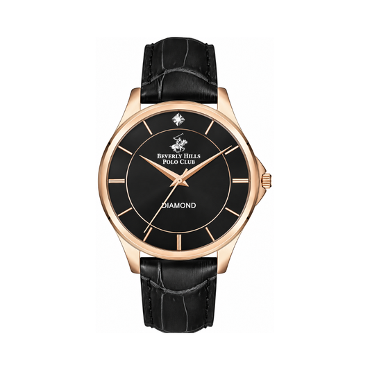 Beverly Hills Polo Club Men's Gun Black Sunray Dial Rose Gold Black Leather Watch BP3240X.451