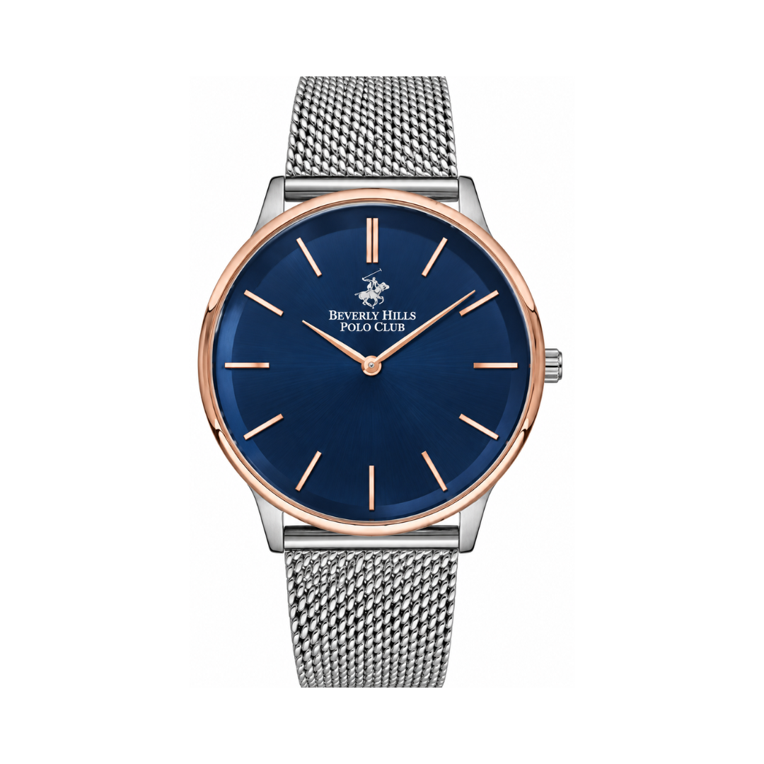 Beverly Hills Polo Club Men's Dark Blue Sunray Dial Stainless Steel Mesh Watch BP3244X.590