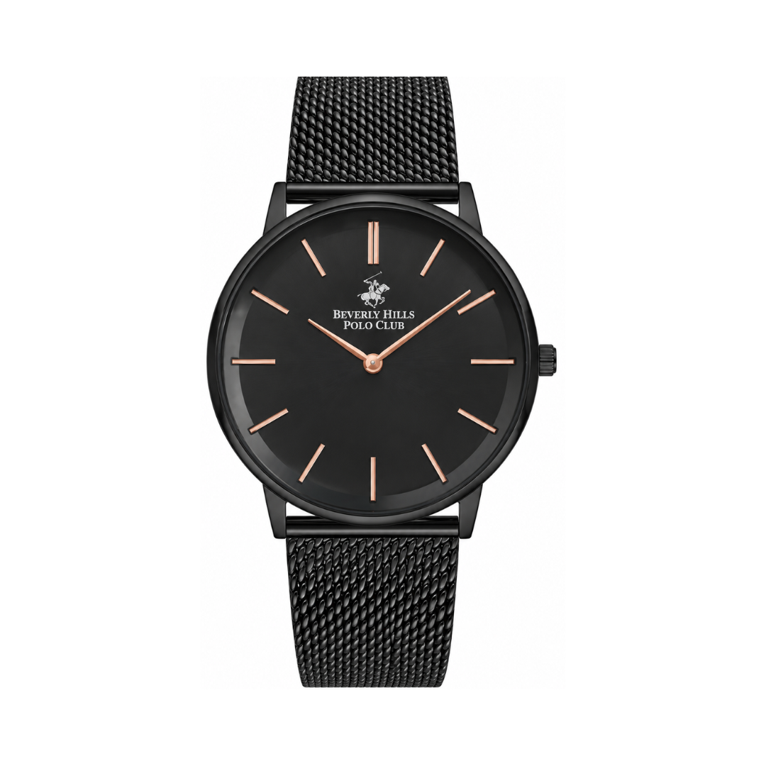 Beverly Hills Polo Club Men's Gun Black Sunray Dial Black Stainless Steel Mesh Watch BP3244X.650