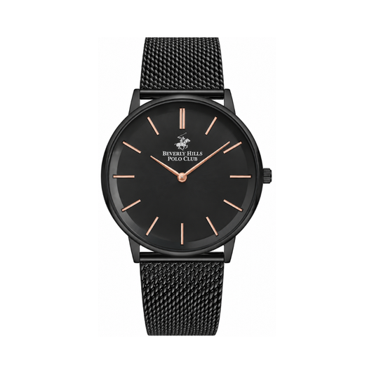 Beverly Hills Polo Club Men's Gun Black Sunray Dial Black Stainless Steel Mesh Watch BP3244X.650