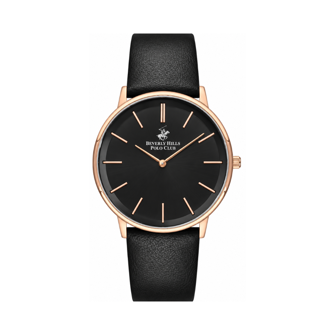 Beverly Hills Polo Club Men's Gun Black Sunray Dial Rose Gold Black Leather Watch BP3245X.451