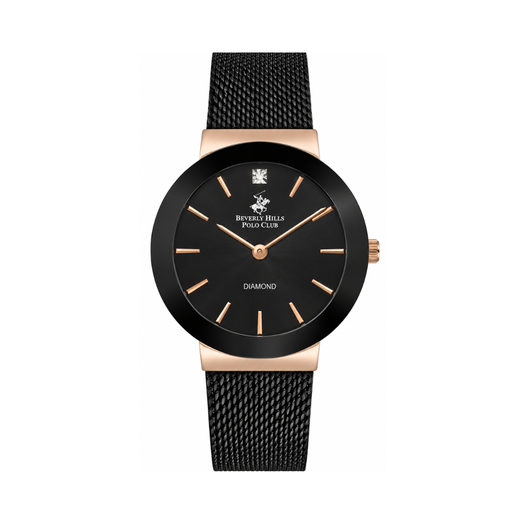 Beverly Hills Polo Club Women's Gun Black Sunray Dial Black Stainless Steel Mesh Watch BP3246X.850