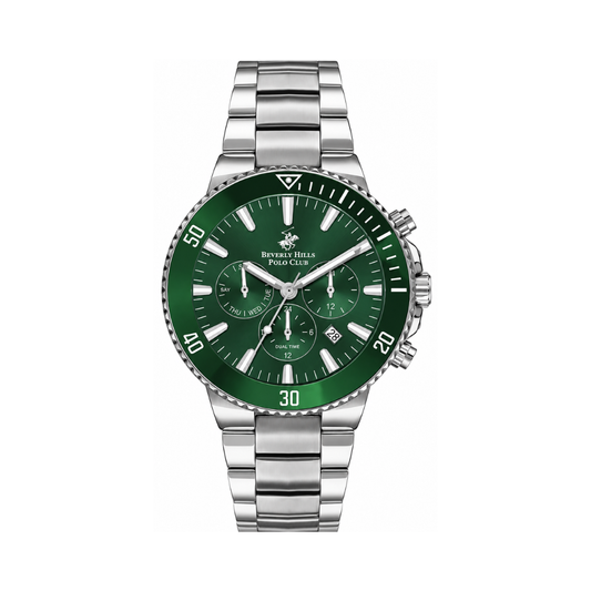 Beverly Hills Polo Club Men's Green Dial Silver Stainless Steel Multifunction Watch BP3247X.370