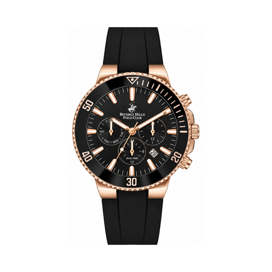 Beverly Hills Polo Club Men's Gun Black Sunray Dial Black Silicone Multifunction Watch BP3248X.451