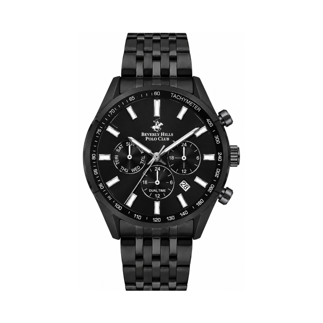 Beverly Hills Polo Club Men's Green Sunray Dial Black Stainless Steel Multifunction Watch BP3249X.670