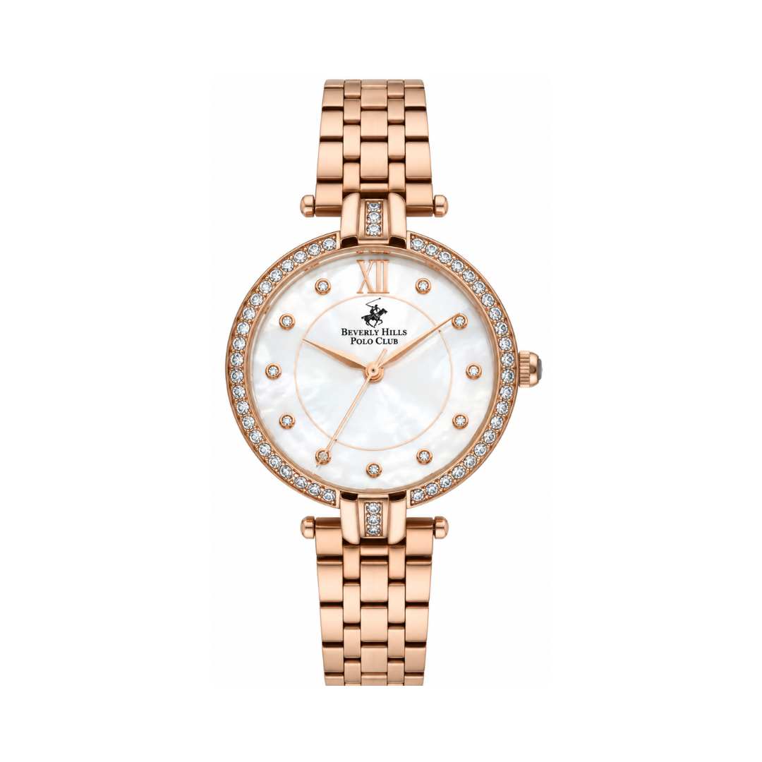 Beverly Hills Polo Club Women's Silver Sunray Dial Rose Gold Stainless Steel Watch BP3256C.430