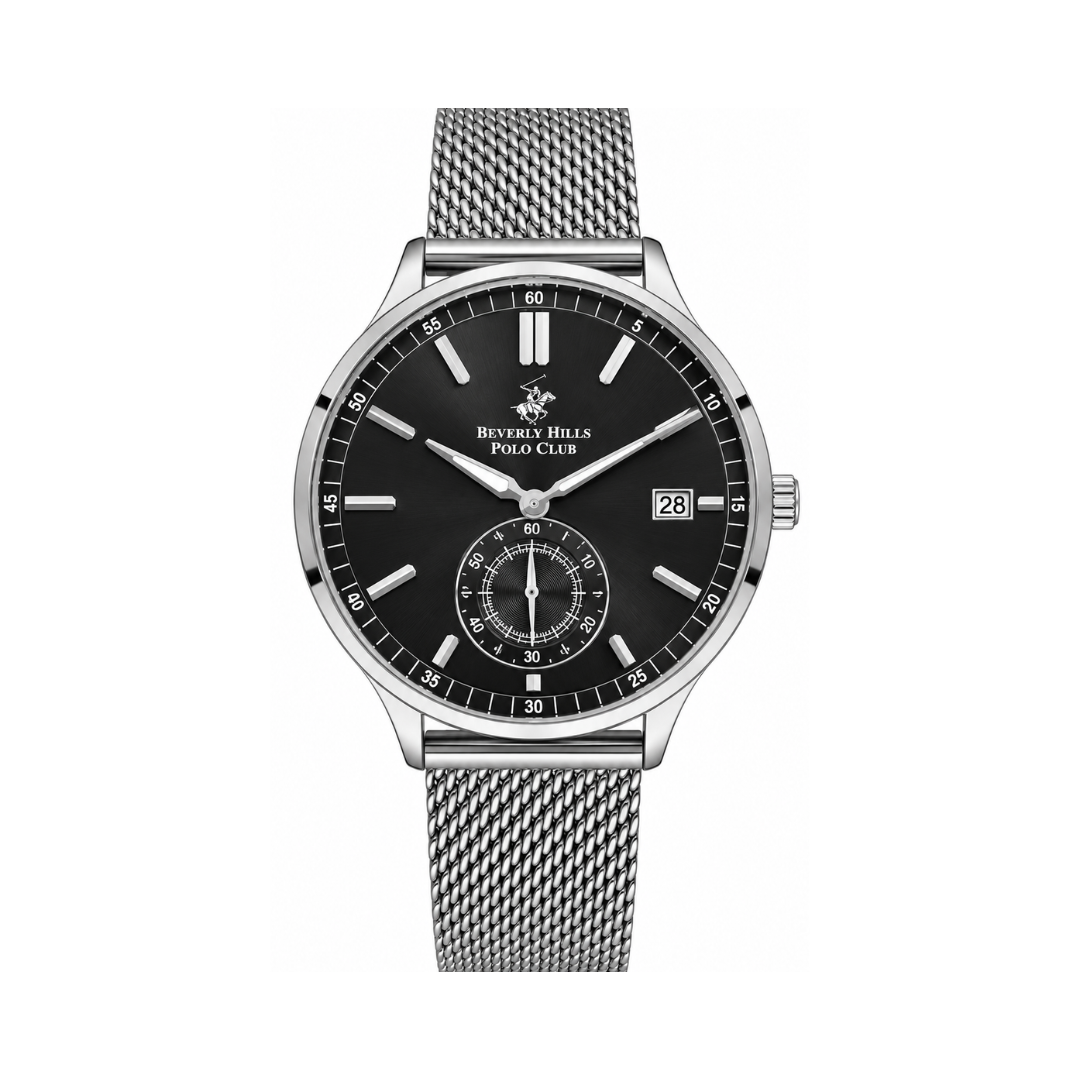 Beverly Hills Polo Club Men's Black Dial Silver Stainless Steel Date Watch BP3259X.350