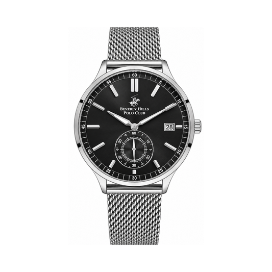 Beverly Hills Polo Club Men's Black Dial Silver Stainless Steel Date Watch BP3259X.350