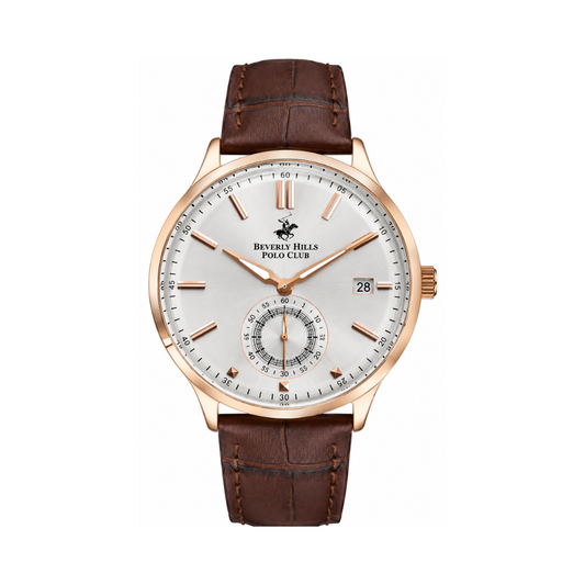 Beverly Hills Polo Club Men's Silver Sunray Dial Brown Leather Multifunction Watch BP3260X.432