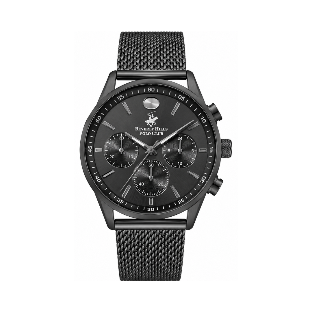 Beverly Hills Polo Club Men's Black Dial Black Stainless Steel Mesh Multifunction Watch BP3263X.050