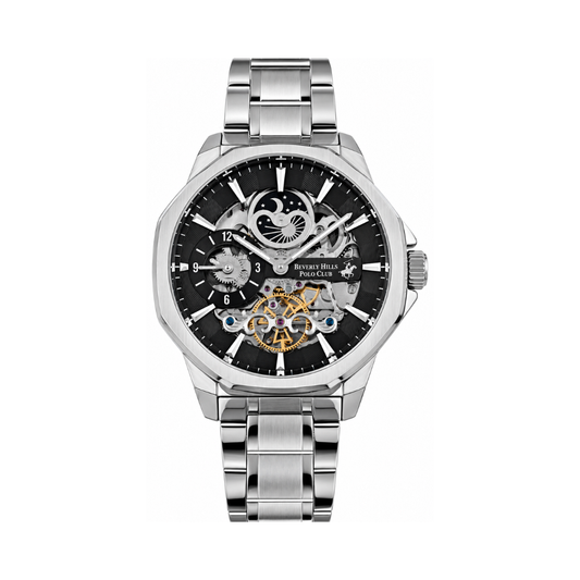 Beverly Hills Polo Club Men's Black Skeleton Dial Stainless Steel Automatic Watch BP3269X.350