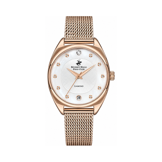 Beverly Hills Polo Club Women's MOP White Dial Rose Gold Mesh Watch BP3271X.420