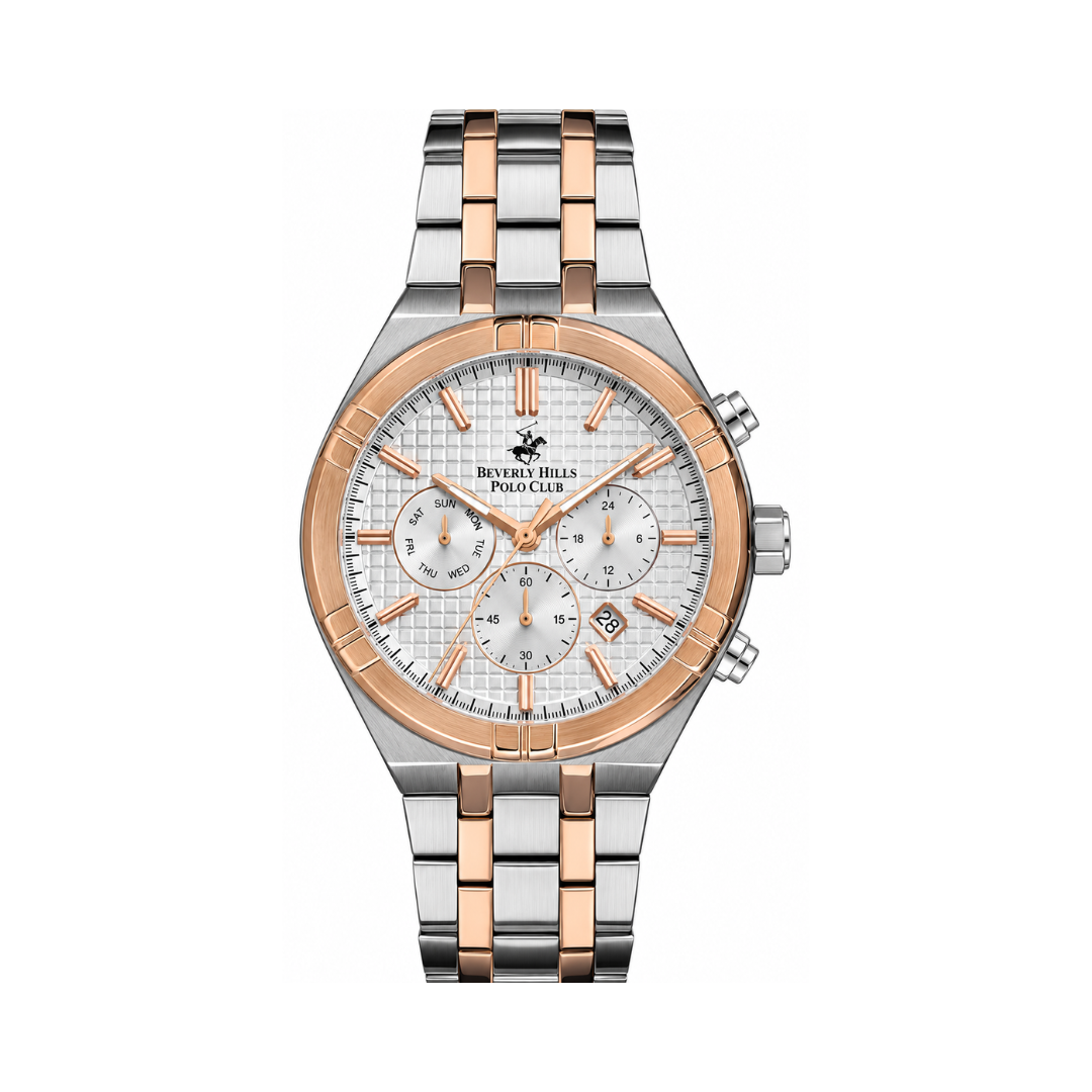 Beverly Hills Polo Club Men's Silver Dark Sunray Dial Two-Tone Stainless Steel Multifunction Watch BP3273X.530