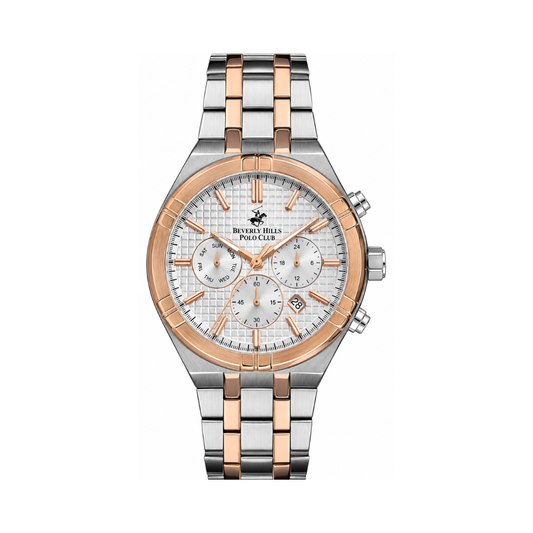 Beverly Hills Polo Club Men's Silver Dark Sunray Dial Two-Tone Stainless Steel Multifunction Watch BP3273X.530