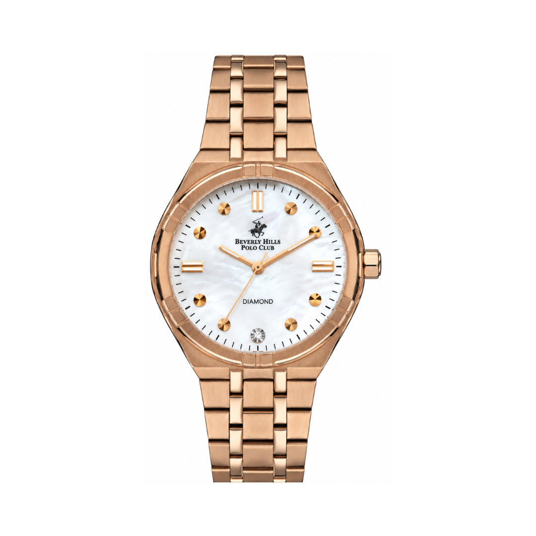 Beverly Hills Polo Club Women's White MOP Dial Rose Gold Stainless Steel Diamond Watch BP3274X.420