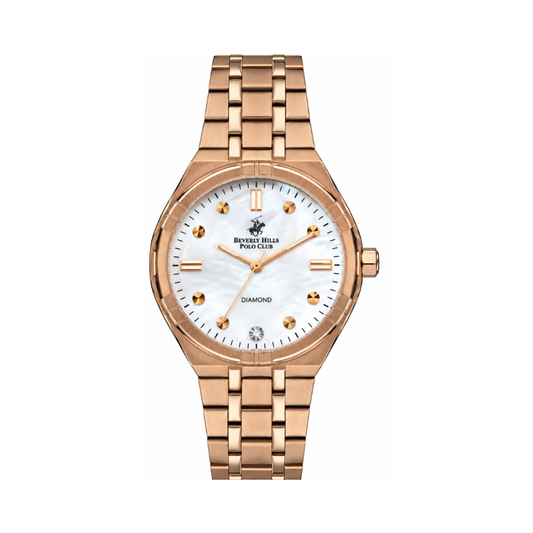 Beverly Hills Polo Club Women's White MOP Dial Rose Gold Stainless Steel Diamond Watch BP3274X.420