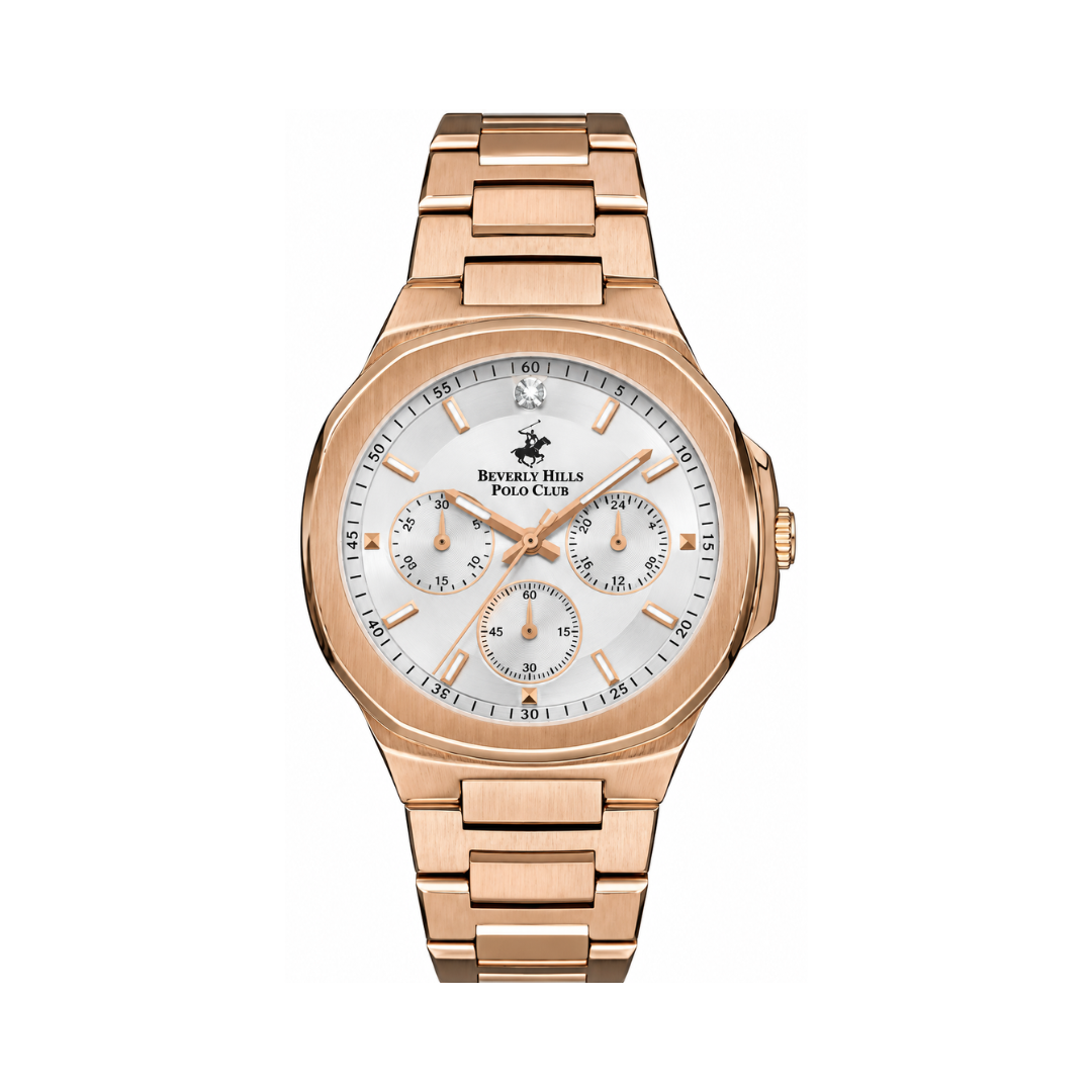 Beverly Hills Polo Club Women's Silver Sunray Dial Rose Gold Stainless Steel Multifunction Watch BP3275X.430