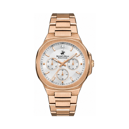 Beverly Hills Polo Club Women's Silver Sunray Dial Rose Gold Stainless Steel Multifunction Watch BP3275X.430