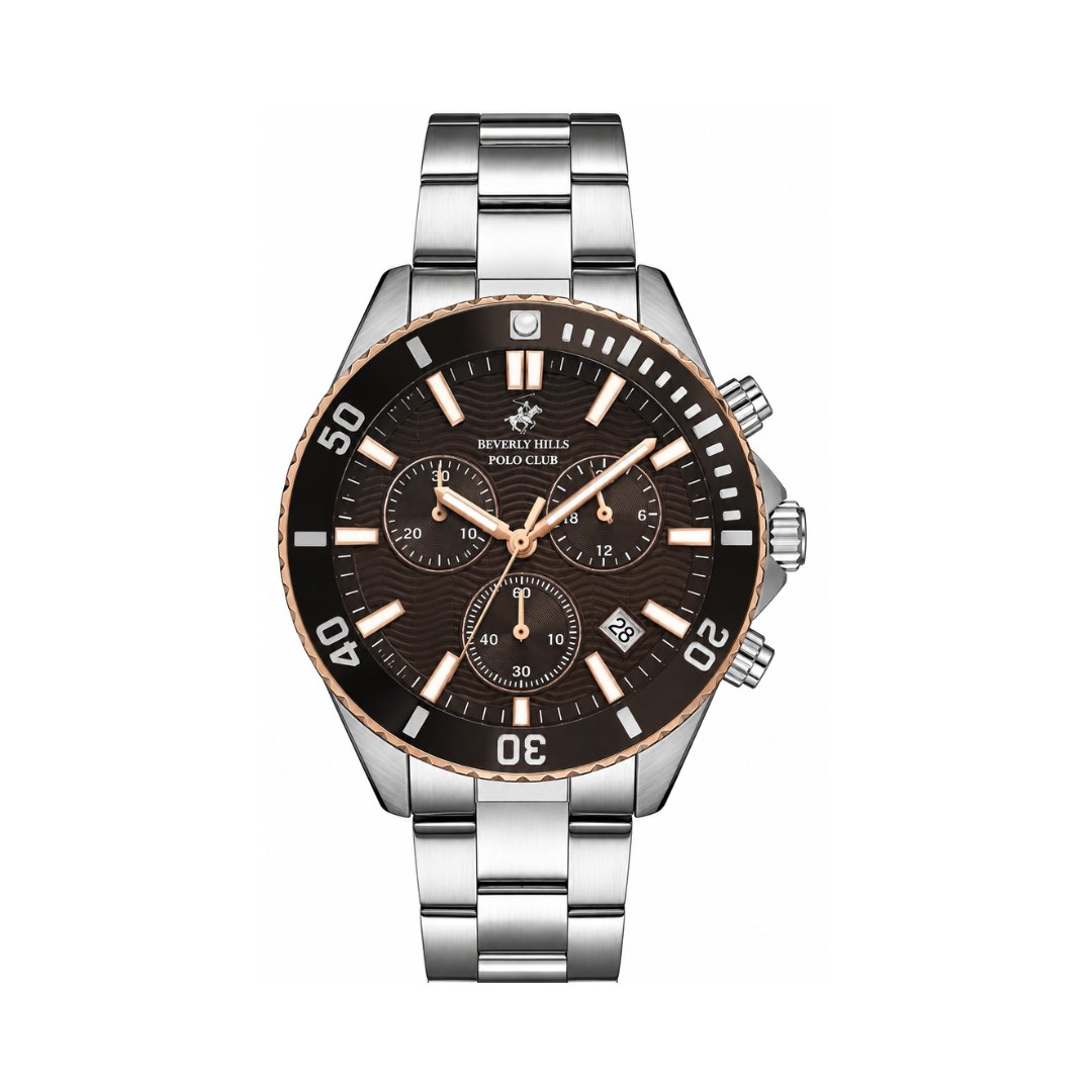 Beverly Hills Polo Club Men's Dark Brown Sunray Dial Stainless Steel Multifunction Watch BP3276X.540