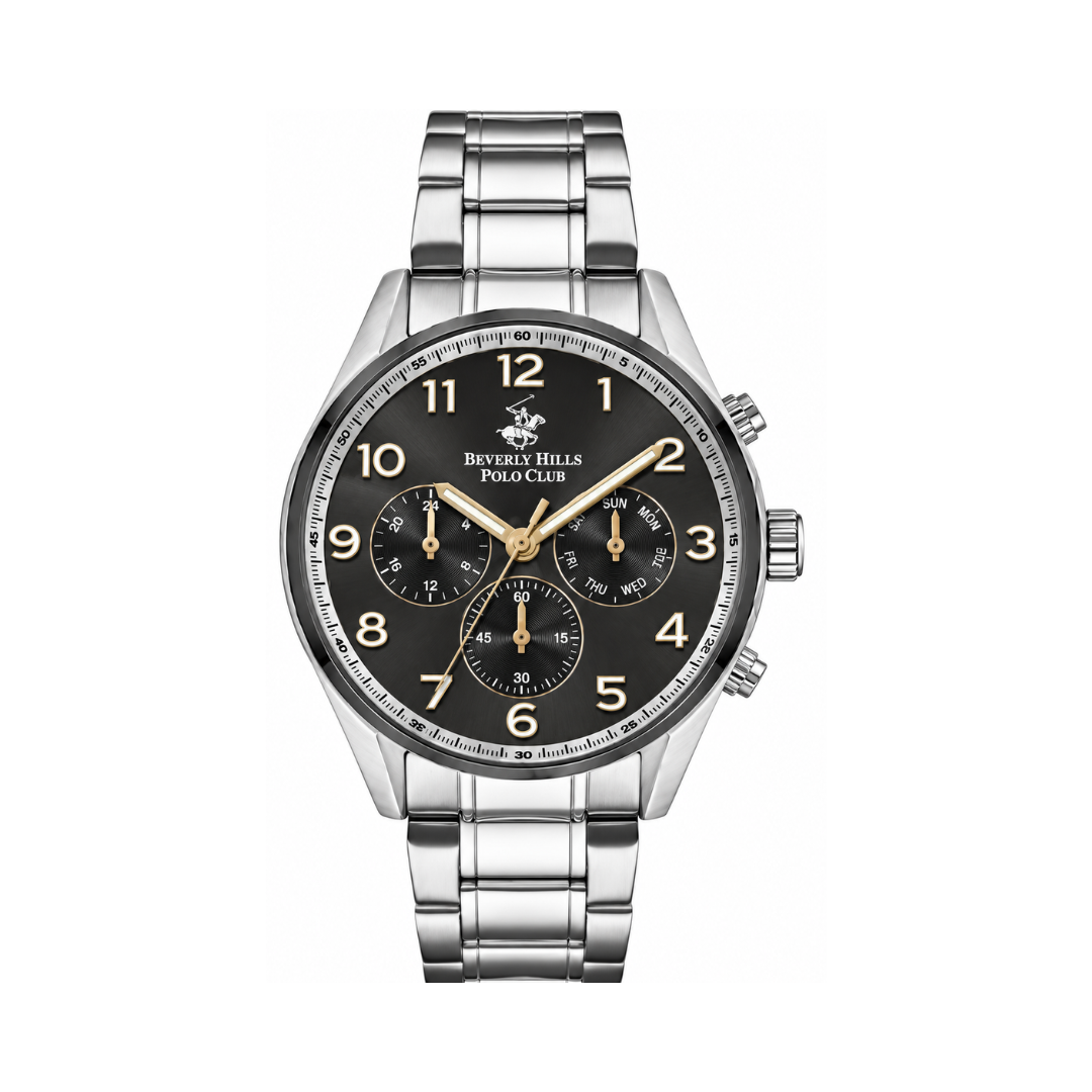 Beverly Hills Polo Club Men's Gun Black V.Brush Dial Stainless Steel Multifunction Watch BP3281X.360