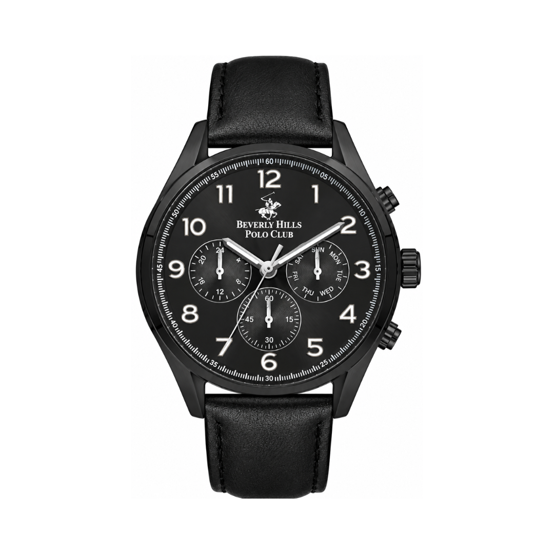 Beverly Hills Polo Club Men's Black Dial Black Leather Multifunction Watch BP3282X.651