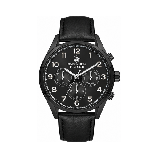 Beverly Hills Polo Club Men's Black Dial Black Leather Multifunction Watch BP3282X.651