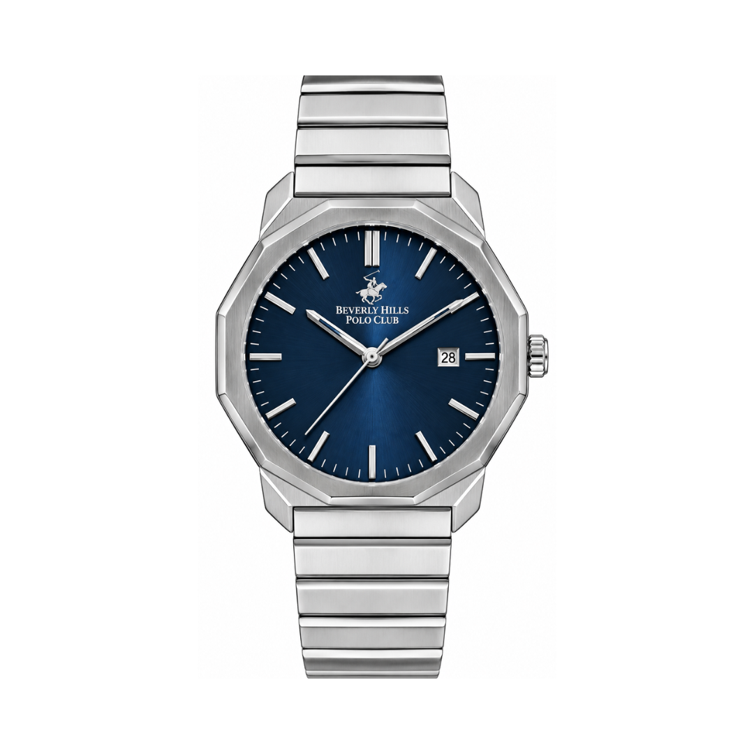 Beverly Hills Polo Club Men's Blue Dial Stainless Steel Date Watch BP3285X.390