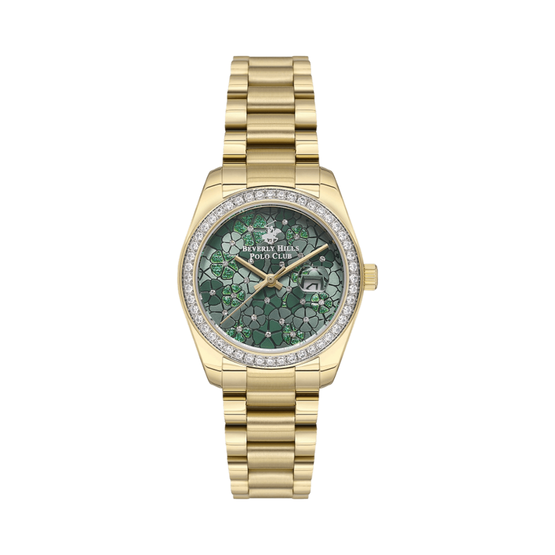 Beverly Hills Polo Club BP3596C.170 Women's Green Floral Dial Gold Stainless Steel Watch