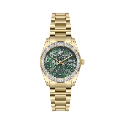Beverly Hills Polo Club BP3596C.170 Women's Green Floral Dial Gold Stainless Steel Watch