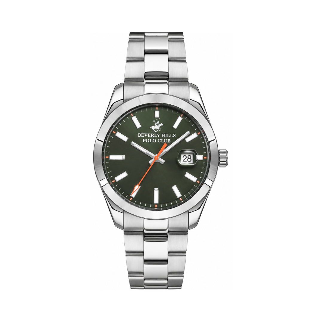Beverly Hills Polo Club Men's Green Sunray Brush Dial Stainless Steel Date Watch BP3288X.370