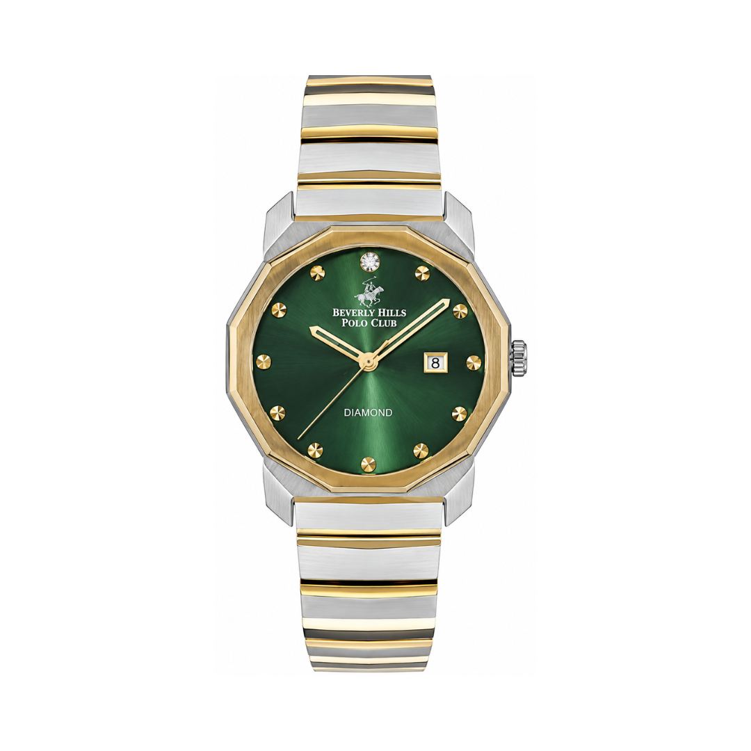 Beverly Hills Polo Club Women's Green Dial Gold Stainless Steel Diamond Watch BP3284X.270