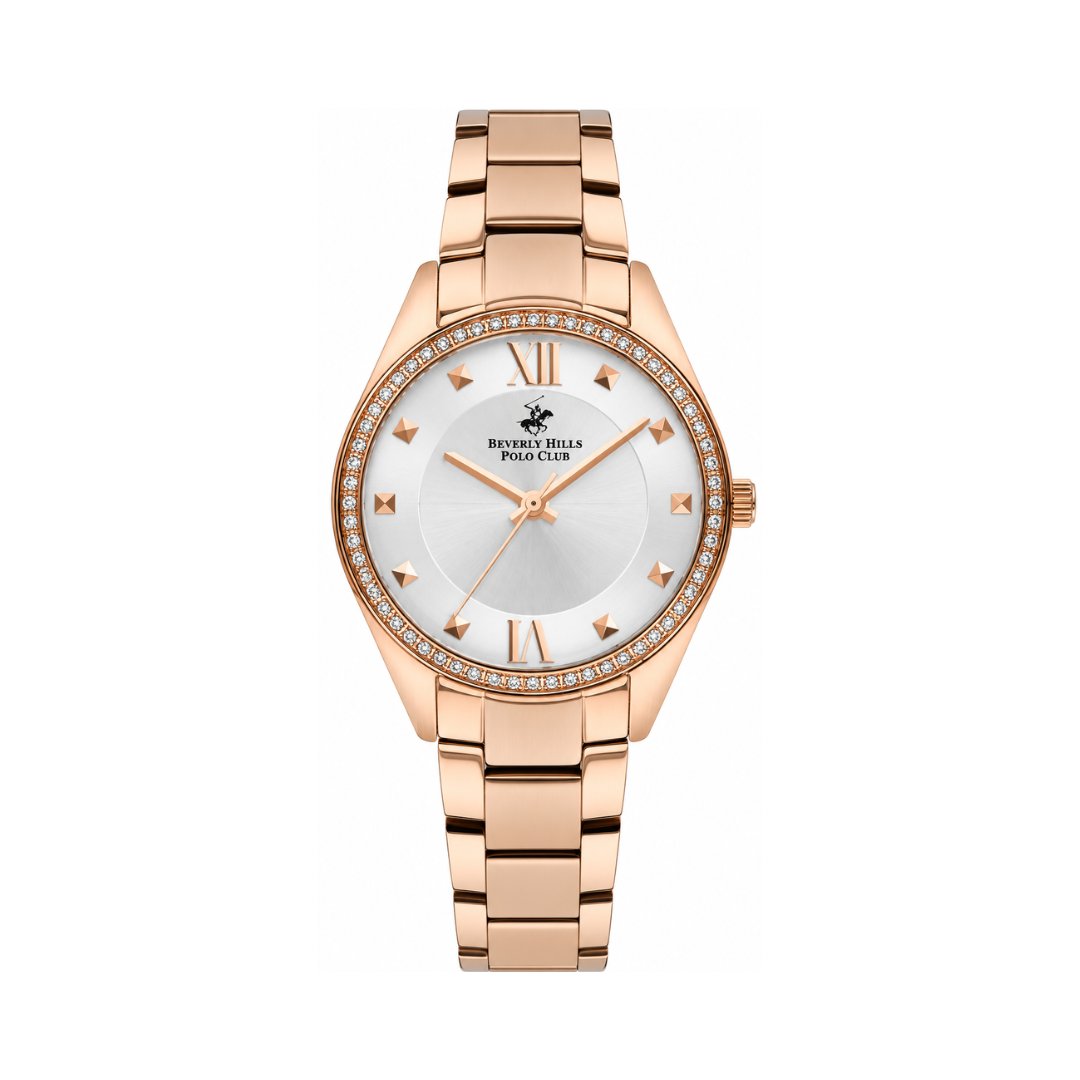 Beverly Hills Polo Club Women's Silver Dial Rose Gold Stainless Steel Watch BP3300X.430