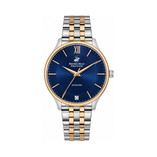 Beverly Hills Polo Club Men's Blue Dial Silver & Rose Gold Stainless Steel Watch BP3307X.590