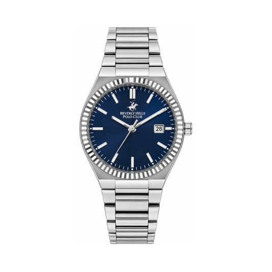 Beverly Hills Polo Club Men's Dark Blue Dial Silver Stainless Steel Date Watch BP3356X.390
